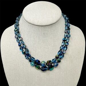 Glass West Germany Blue AB 2 Strand Layered Necklace